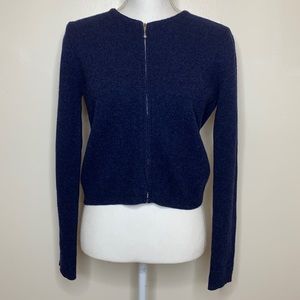 THE LIMITED Cardigan Sweater Blue 100% Lambswool Zip Front Long Sleeve Small